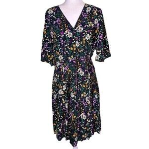 Old Navy Women's Floral Faux Wrap Boho Cottagecore Casual Short Sleeve Dress XL